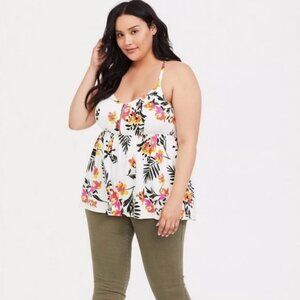Torrid Floral Print Plus Size Tank Top With Zipper Closure Size 1X